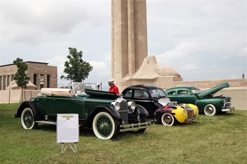 Three classic cars at a car show in Kansas City